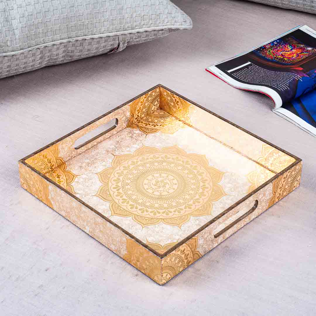 Premium Abstract Gold Square Mdf Tray Design Seven 12X12 Inch