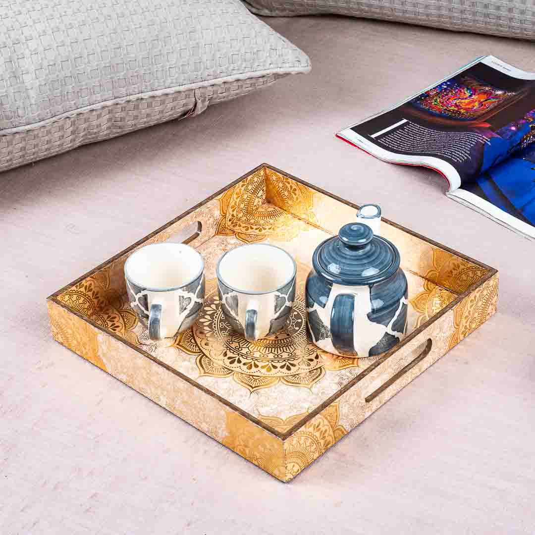 Premium Abstract Gold Square Mdf Tray Design Seven 12X12 Inch