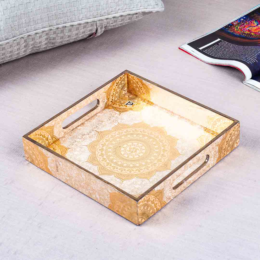 Premium Abstract Gold Square Mdf Tray Design Seven 10X10 Inch