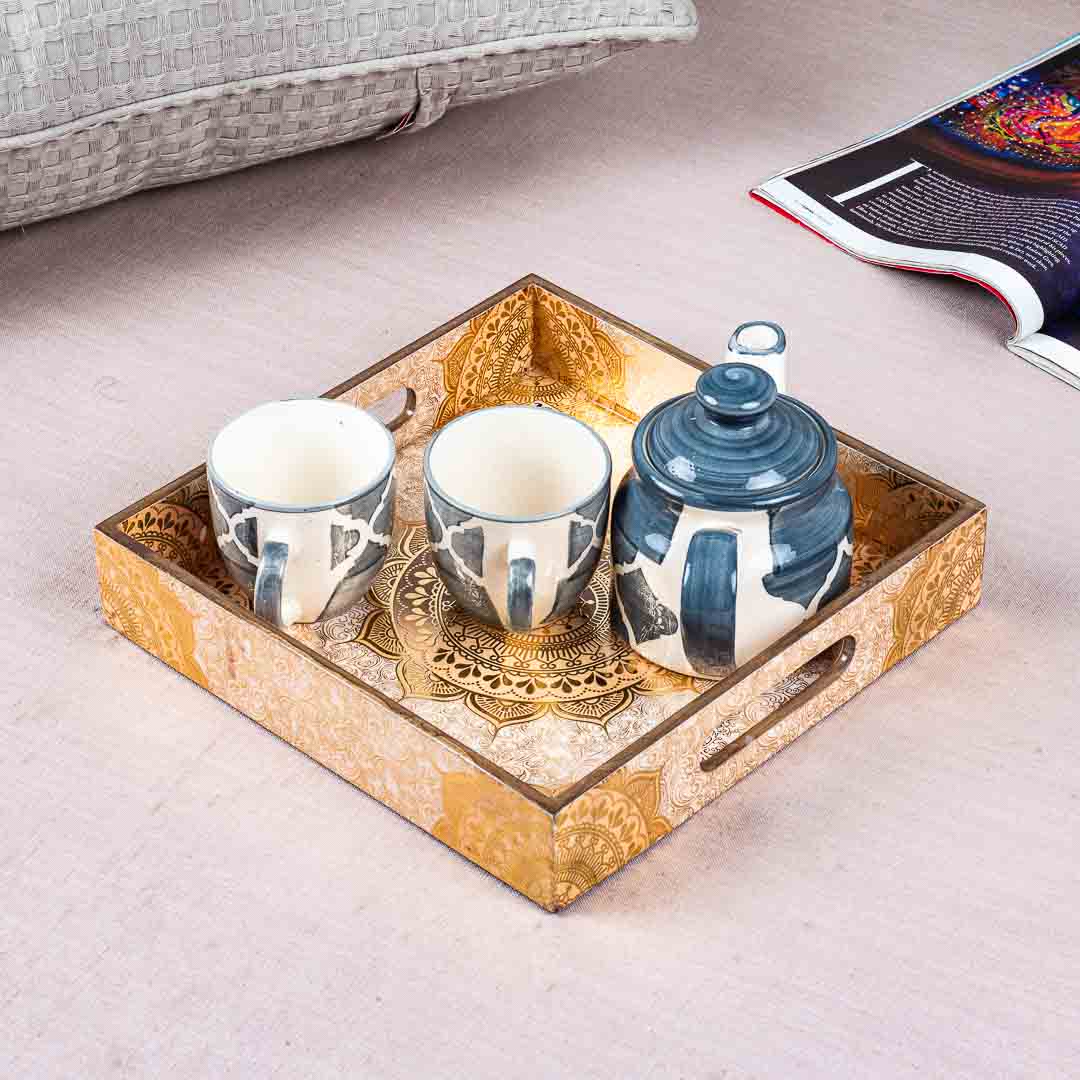 Premium Abstract Gold Square Mdf Tray Design Seven 10X10 Inch