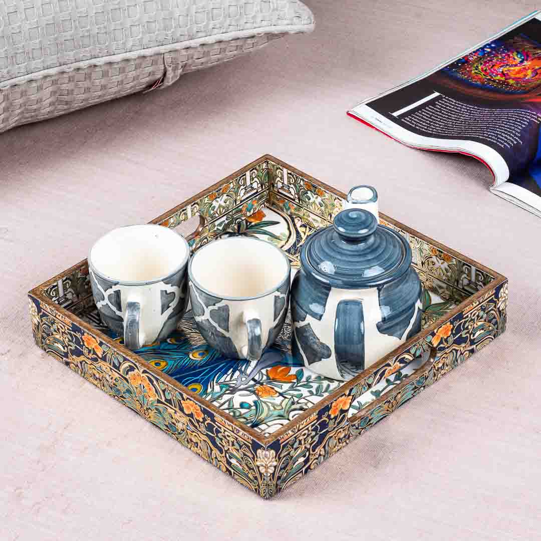 Premium Peacock Square Mdf Tray Design One 10X10 Inch