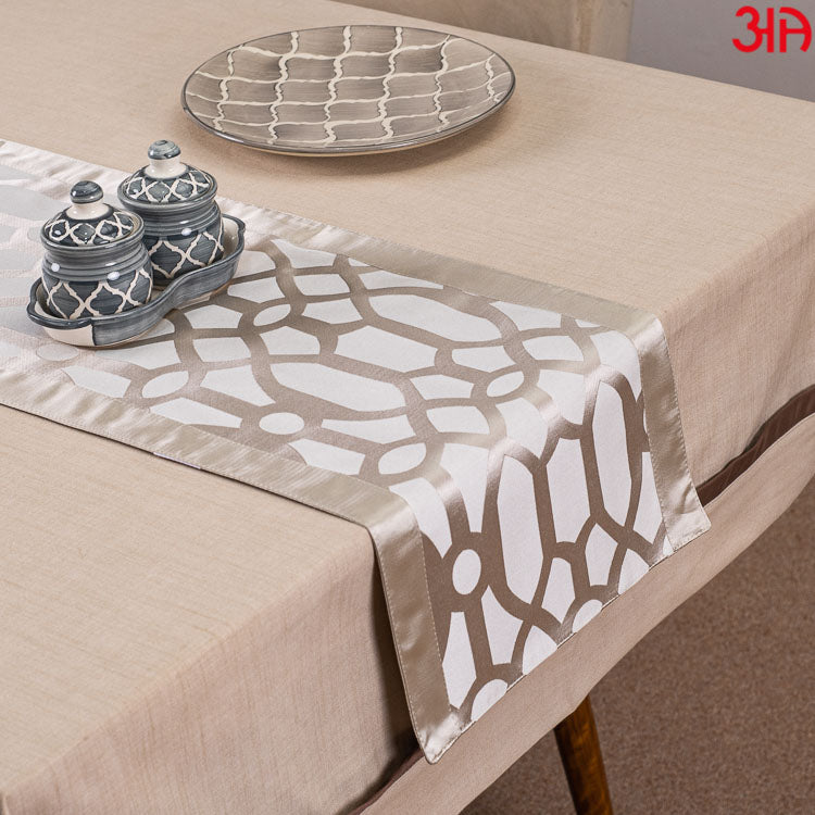 Silver And White Foil Print Table Runner (13x72) Inch