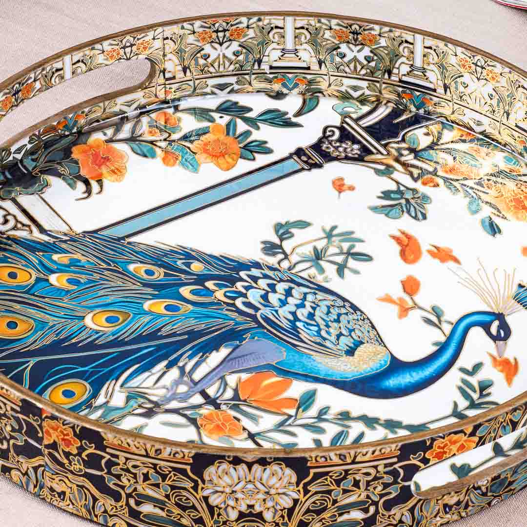 Premium Peacock Mdf Round Tray Design One 9inch Round