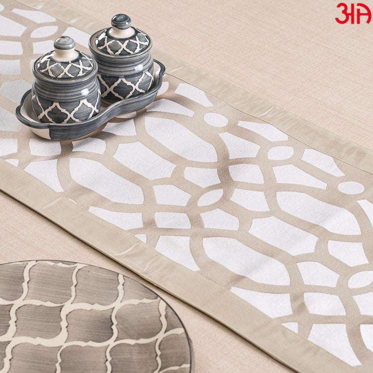 Silver And White Foil Print Table Runner (13x72) Inch
