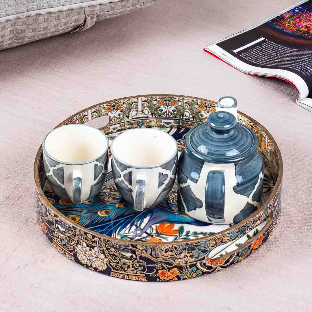 Premium Peacock Mdf Round Tray Design One 9inch Round