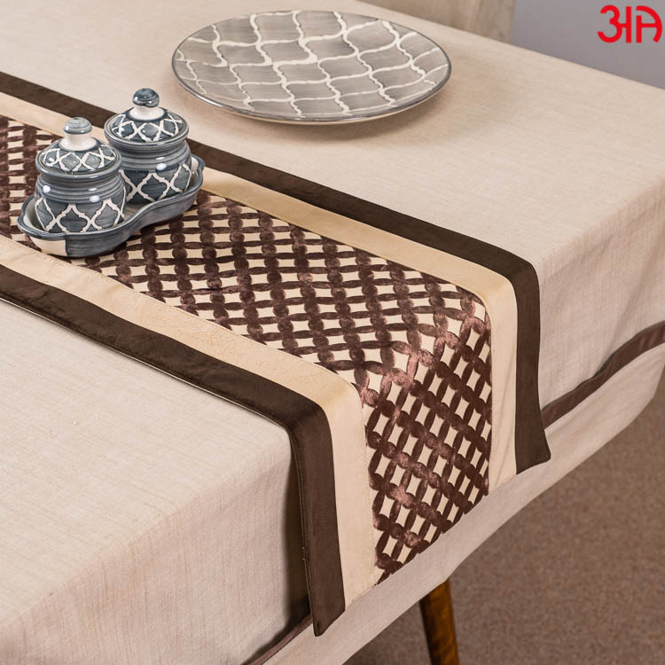 Brown And Beige Cross Design Table Runner (13x72) Inch