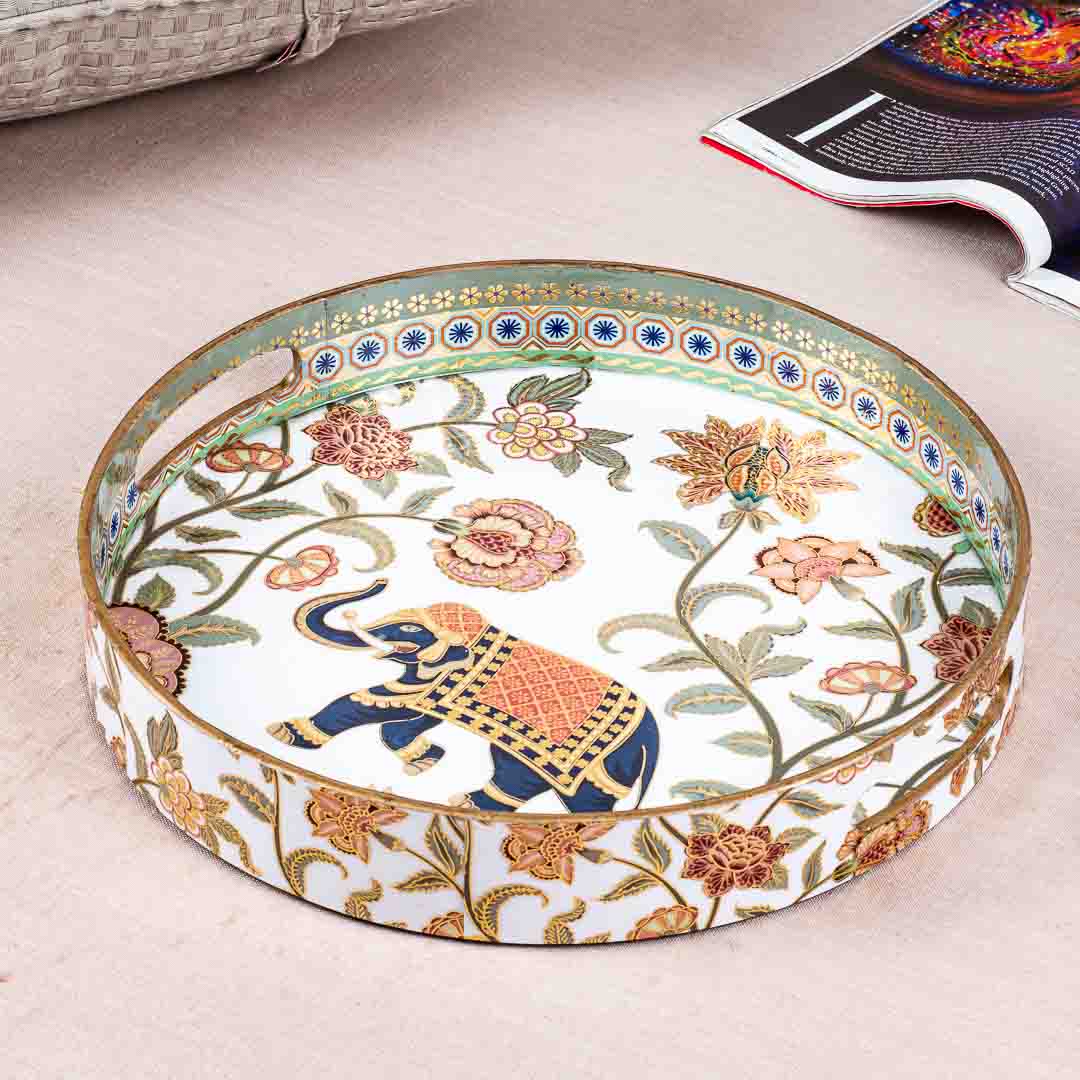 Premium Elephant Mdf Round Tray Design Three 13 inch Round