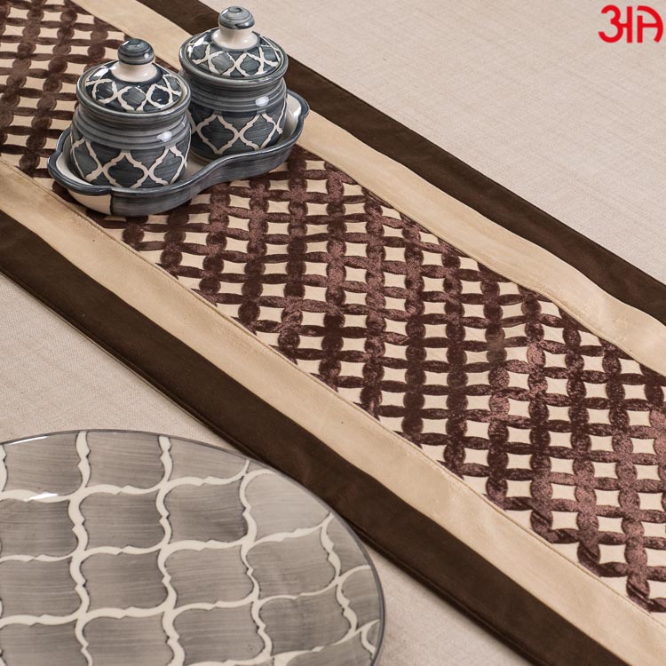 Brown And Beige Cross Design Table Runner (13x72) Inch