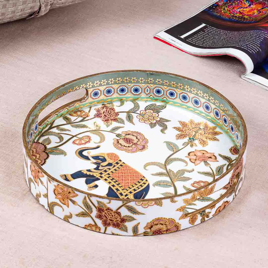 Premium Elephant Mdf Round Tray Design Three 11 INCH ROUND