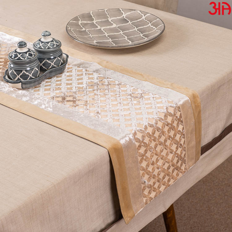Beige And White Cross Design Table Runner (13x72) Inch