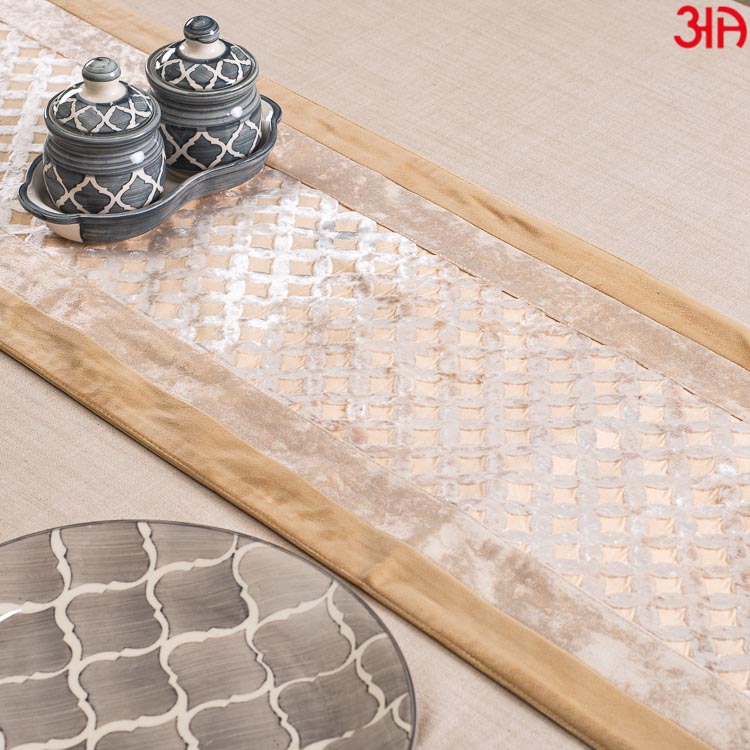 Beige And White Cross Design Table Runner (13x72) Inch
