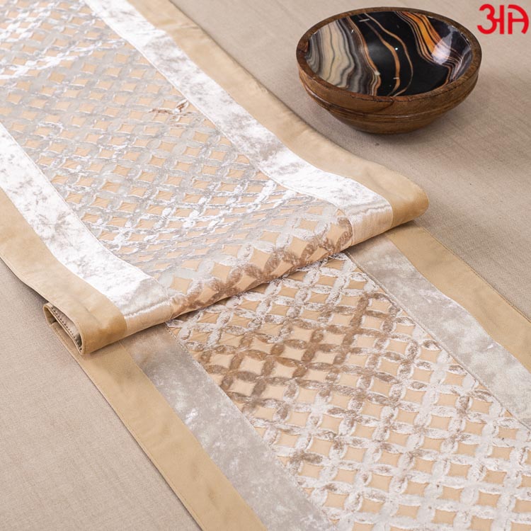 Beige And White Cross Design Table Runner (13x72) Inch