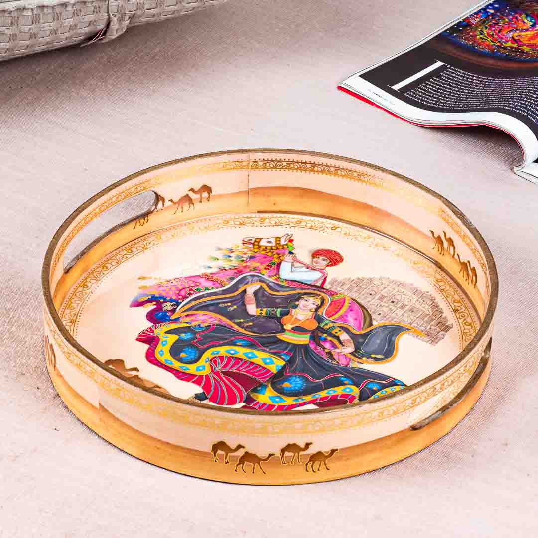 Premium Moghat Mdf Round Tray Design Eight