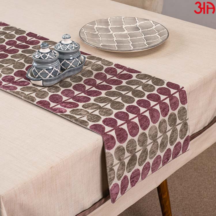 Purple And Mehendi Twig Design Table Runner (13x72) Inch