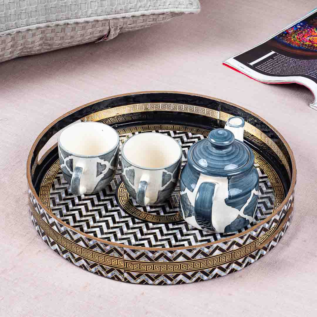 Premium Veda Weave Mdf Round Tray Design Ten 13 inch Round