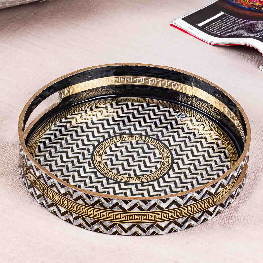 Premium Veda Weave Mdf Round Tray Design Ten 13 inch Round