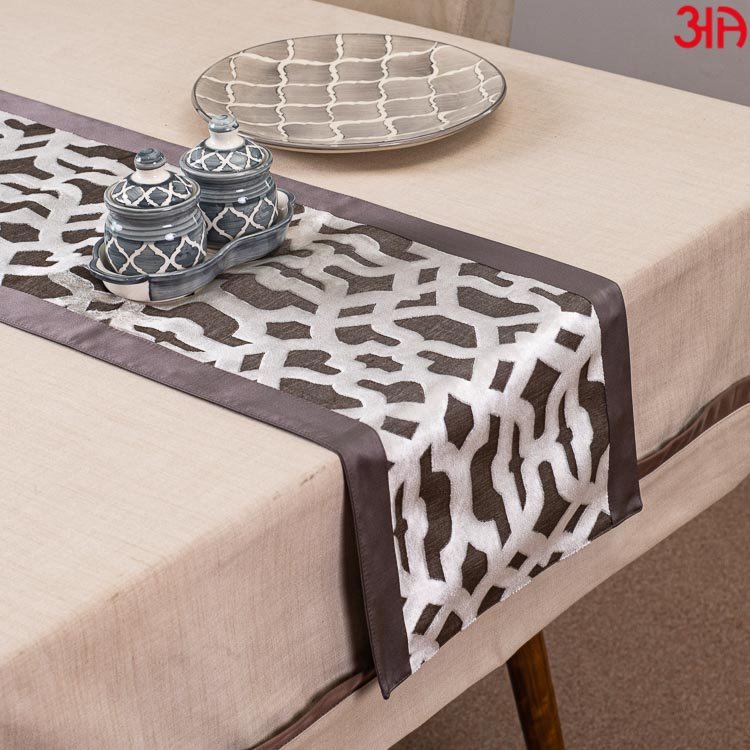 Brown And Silver Abstract Work Table Runner (13x72) Inch