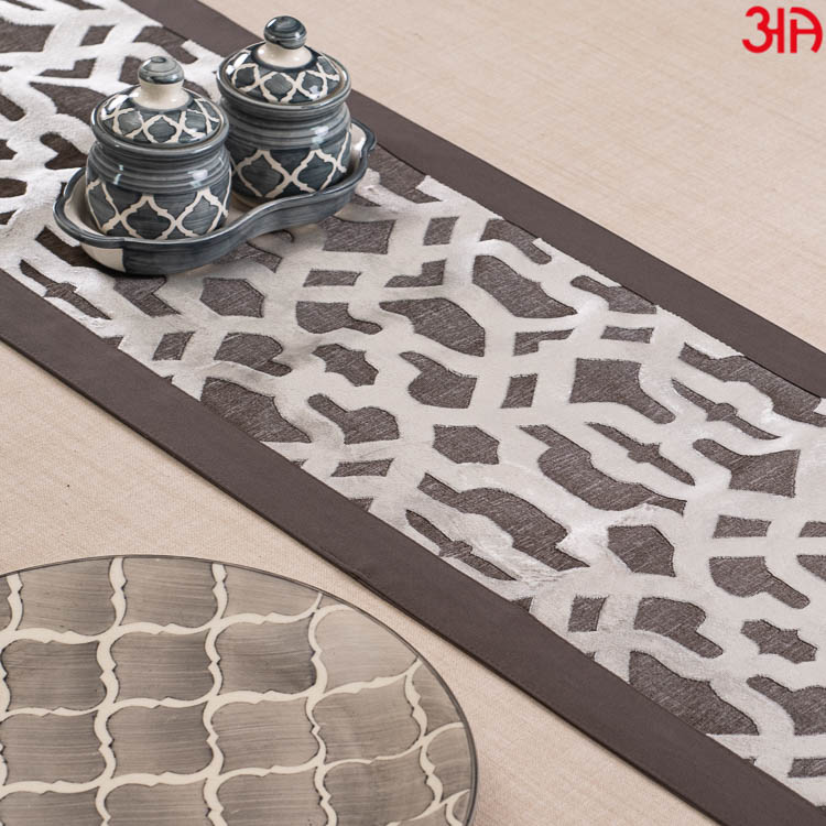 Brown And Silver Abstract Work Table Runner (13x72) Inch