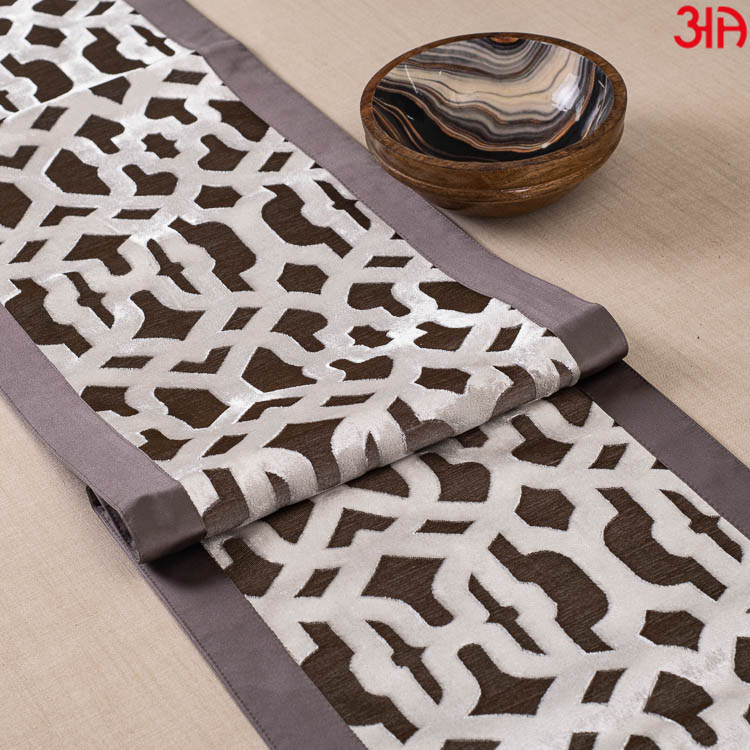 Brown And Silver Abstract Work Table Runner (13x72) Inch