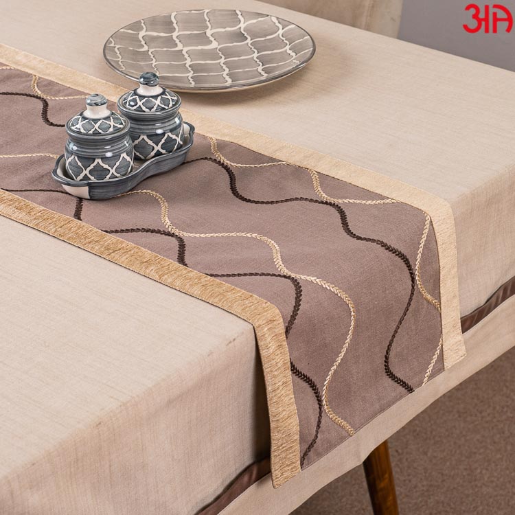 Brown And Beige Emroided Table Runner (13x72) Inch