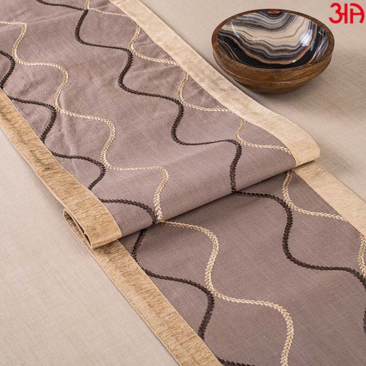 Brown And Beige Emroided Table Runner (13x72) Inch