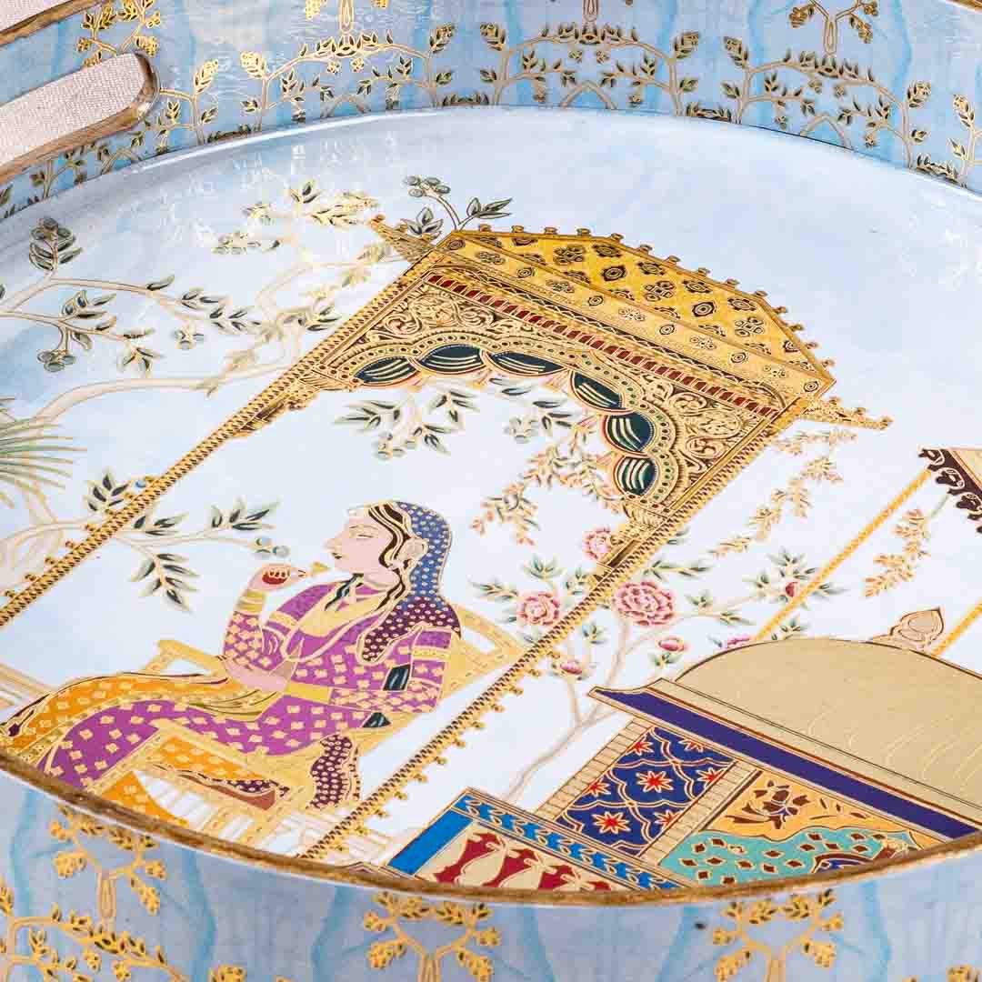 Premium Moghal Mdf Round Tray Design Two 9inch Round