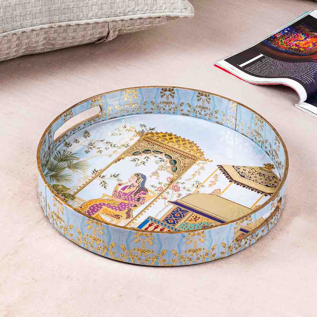 Premium Moghal Mdf Round Tray Design Two 9inch Round