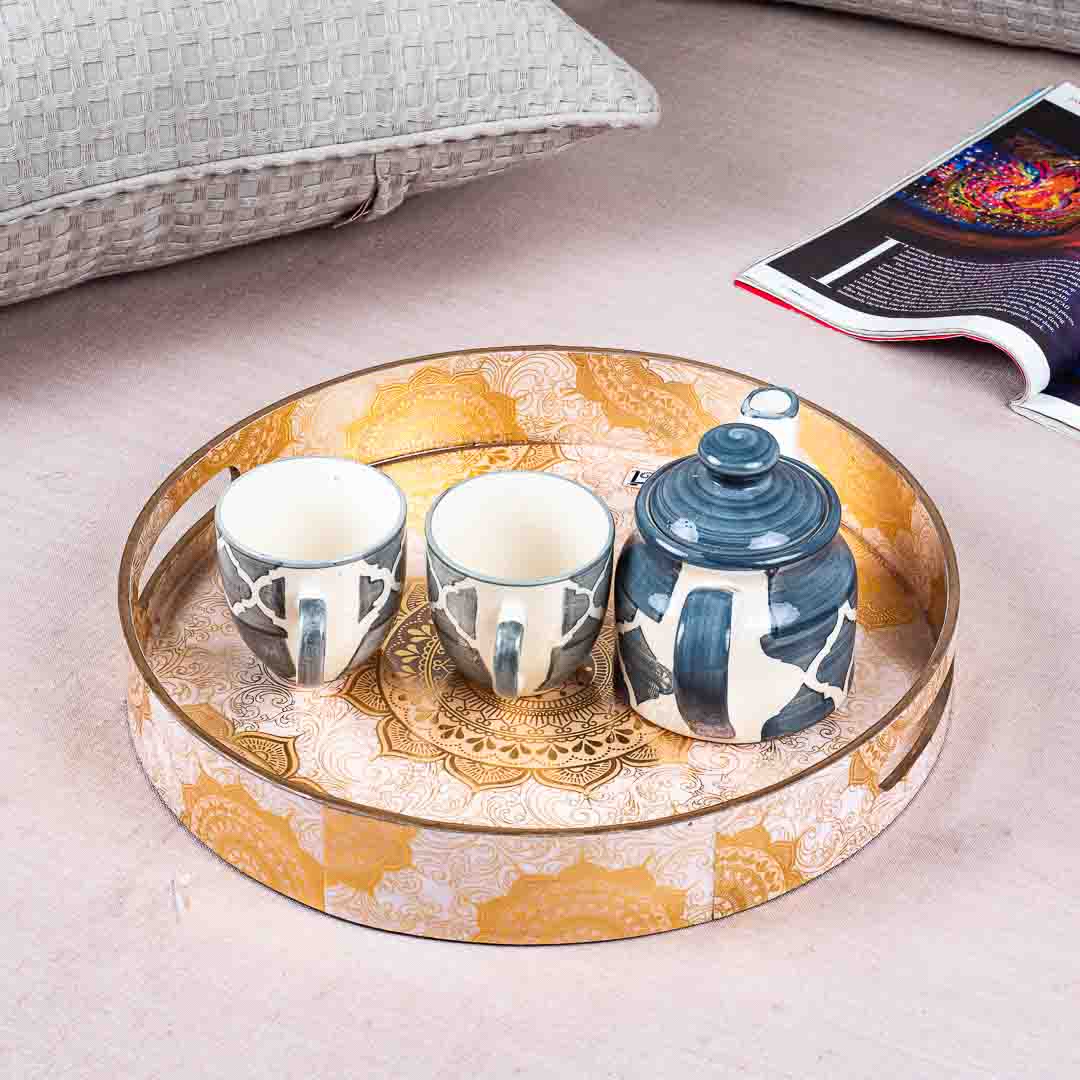 Premium Abstract Mdf Round Tray Design Seven 13 inch Round