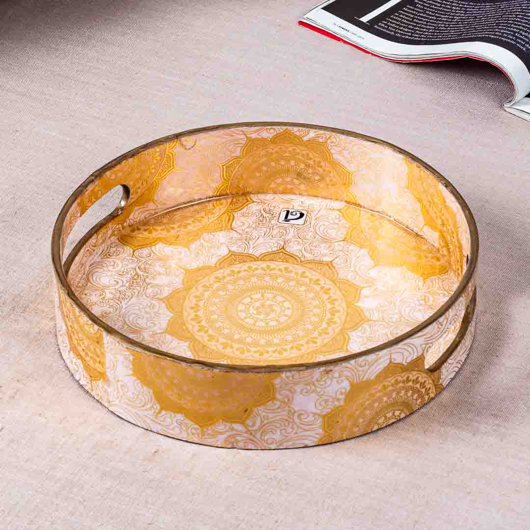 Premium Abstract Gold Mdf Round Tray Design Seven