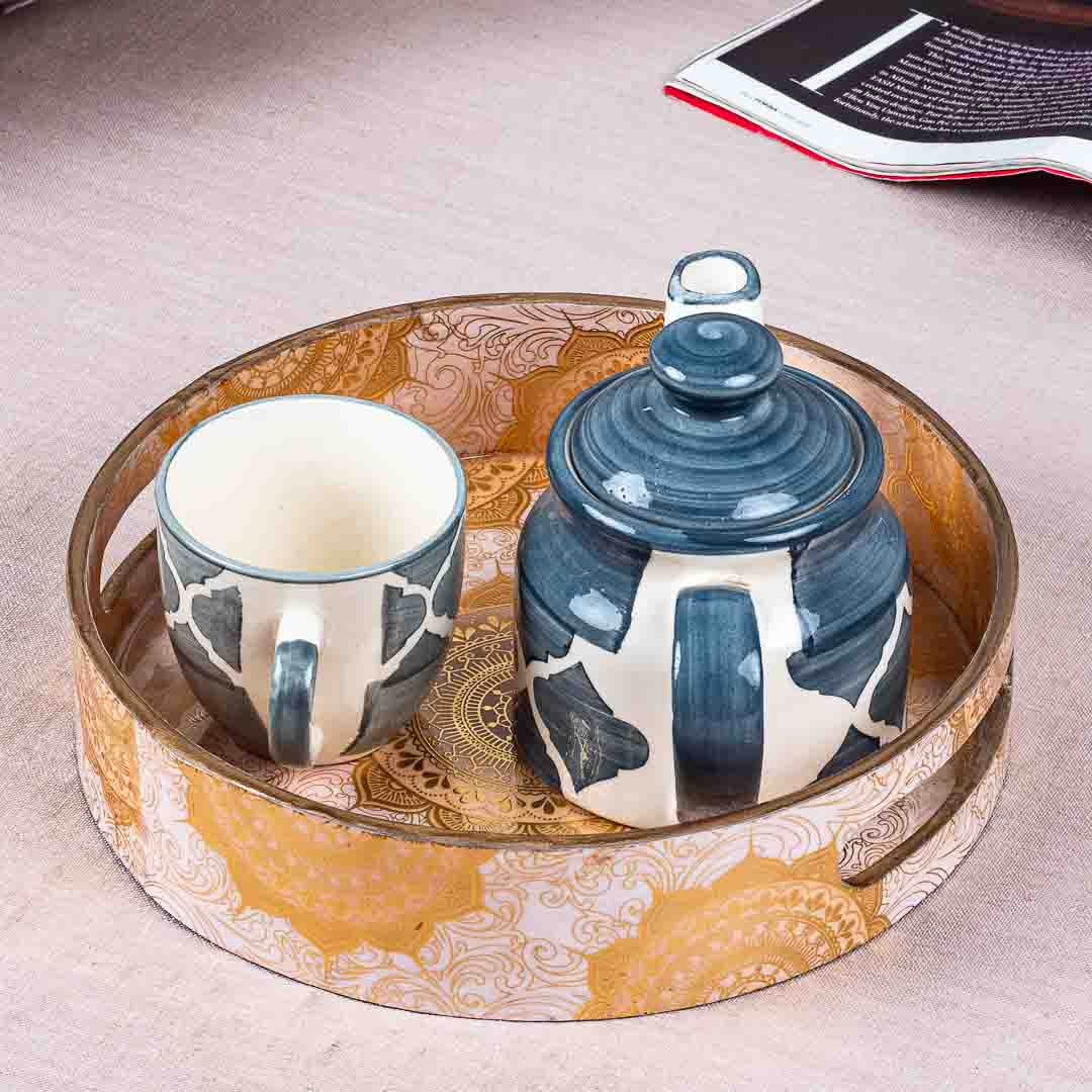 Premium Abstract Gold Mdf Round Tray Design Seven