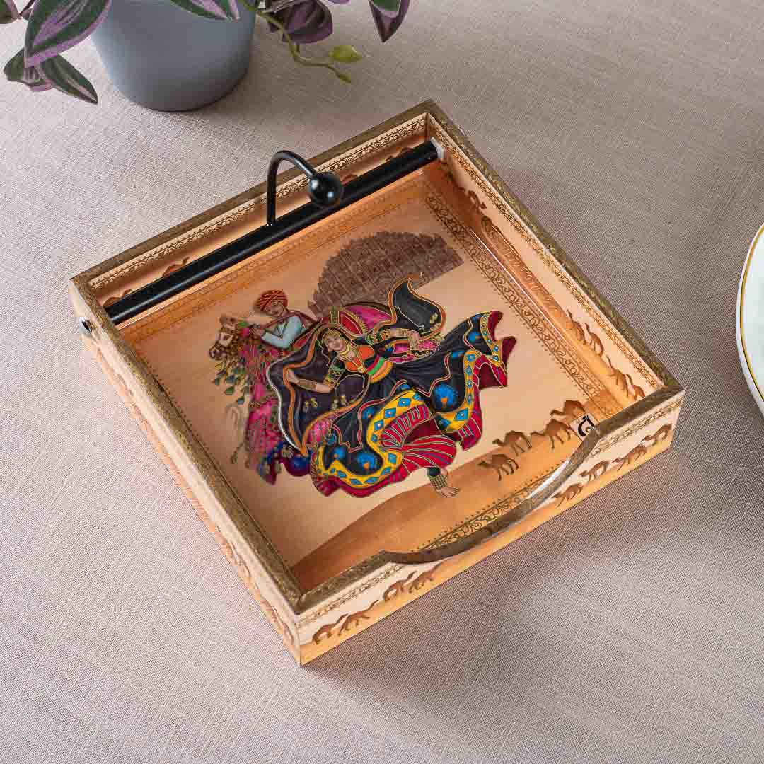 Premium Abstract Rajasthani Square Mdf Tissue Holder Design Eight 7.5 IN Square