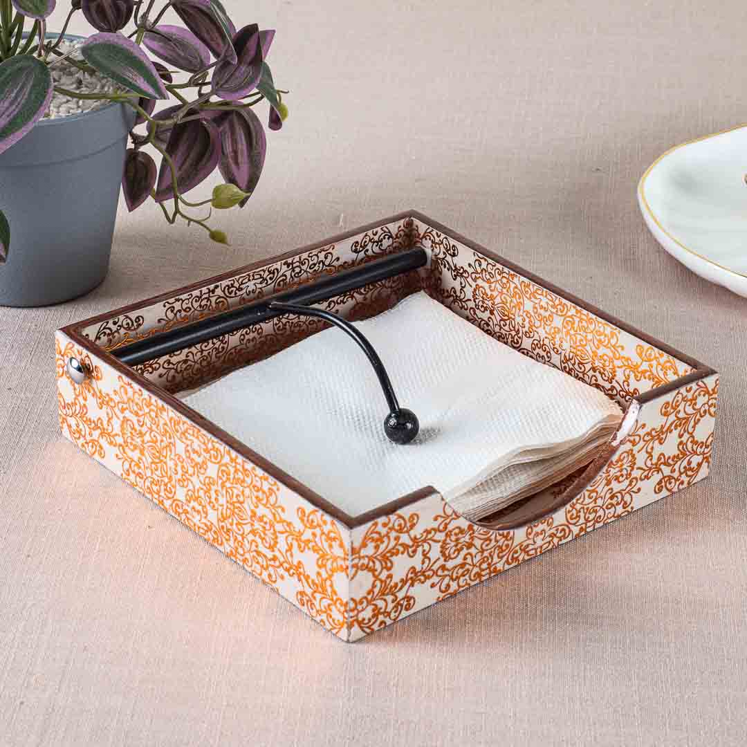 Premium Abstract Gold Square Mdf Tissue Holder Design Six 7.5 IN Square