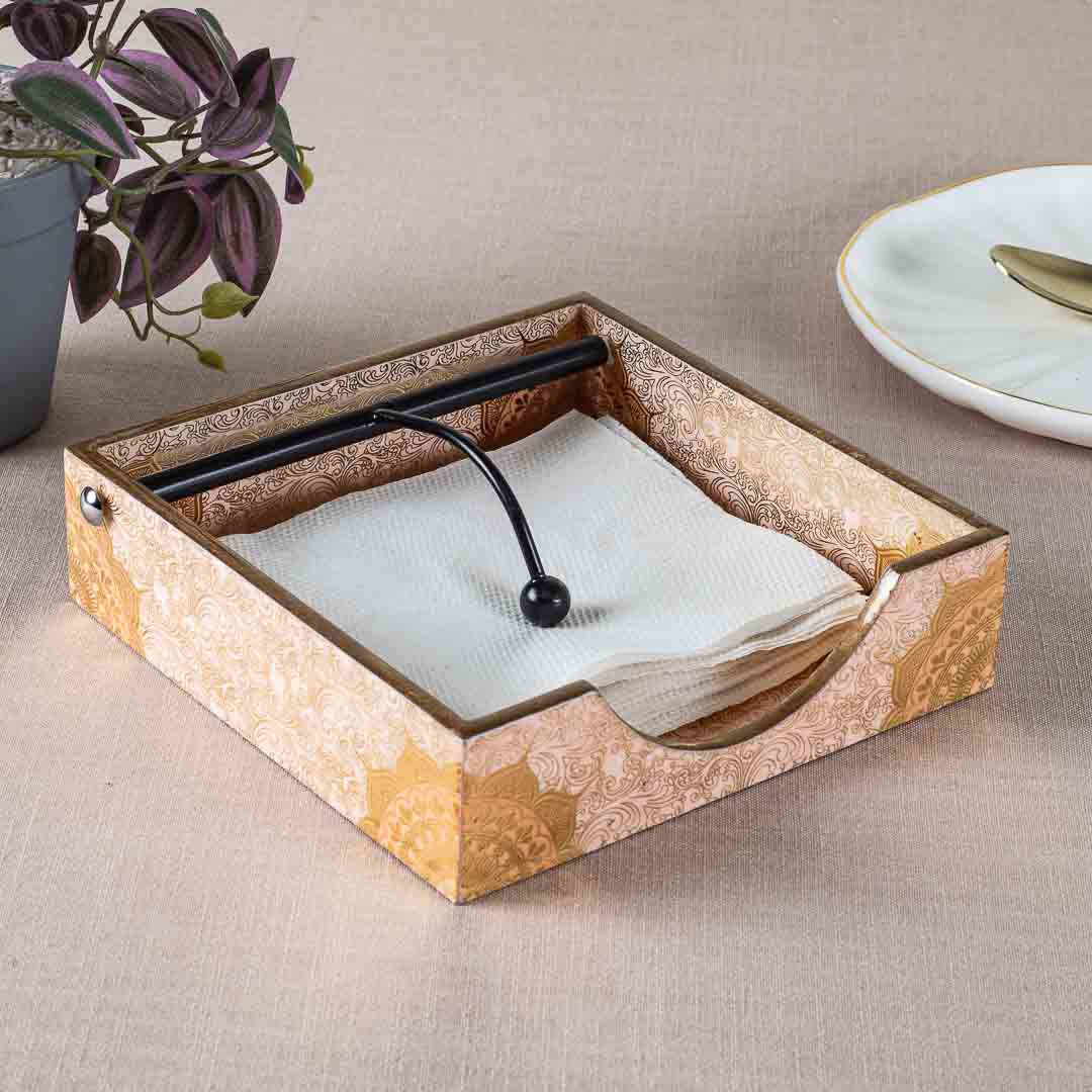 Premium Abstract Whit Gold Square Mdf Tissue Holder Design Seven 7.5 IN Square
