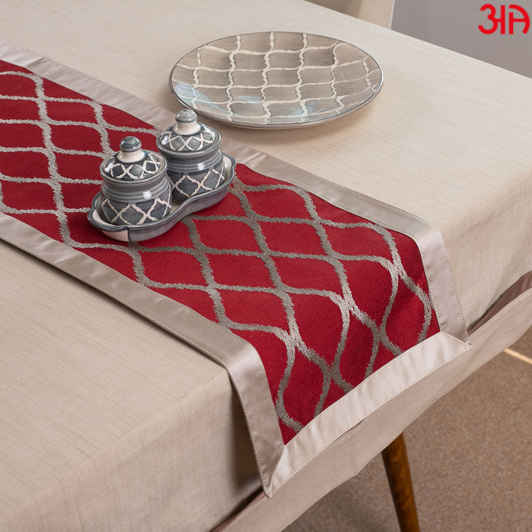 Red And White Geometric Design Table Runner (13x48) Inch