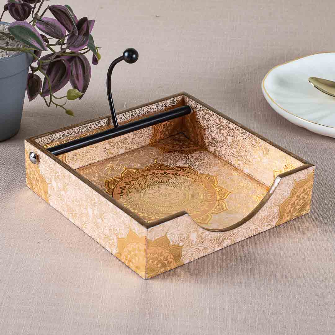 Premium Abstract Whit Gold Square Mdf Tissue Holder Design Seven 7.5 IN Square
