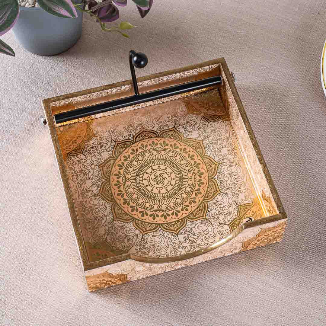 Premium Abstract Whit Gold Square Mdf Tissue Holder Design Seven 7.5 IN Square