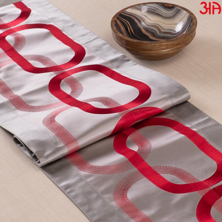 Red Abstract Circles Printed Table Runner (13x48) Inch