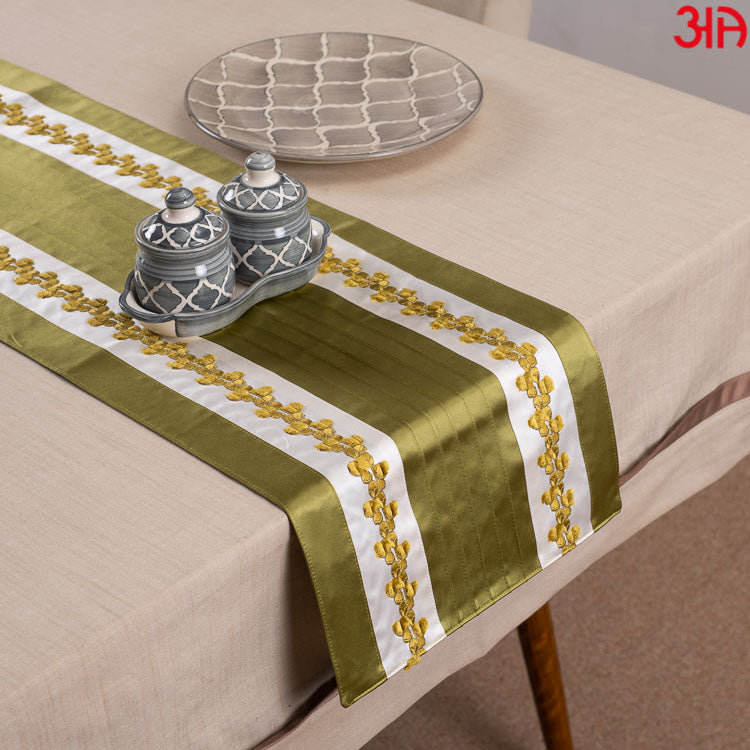 Green And White Oriental Table Runner (13x48) Inch