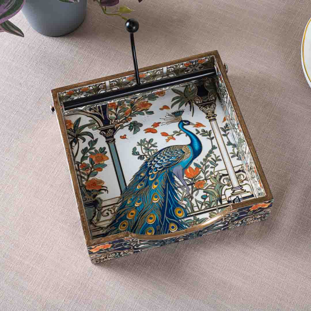 Premium Peacock Square Mdf Tissue Holder Design One 7.5 IN Square