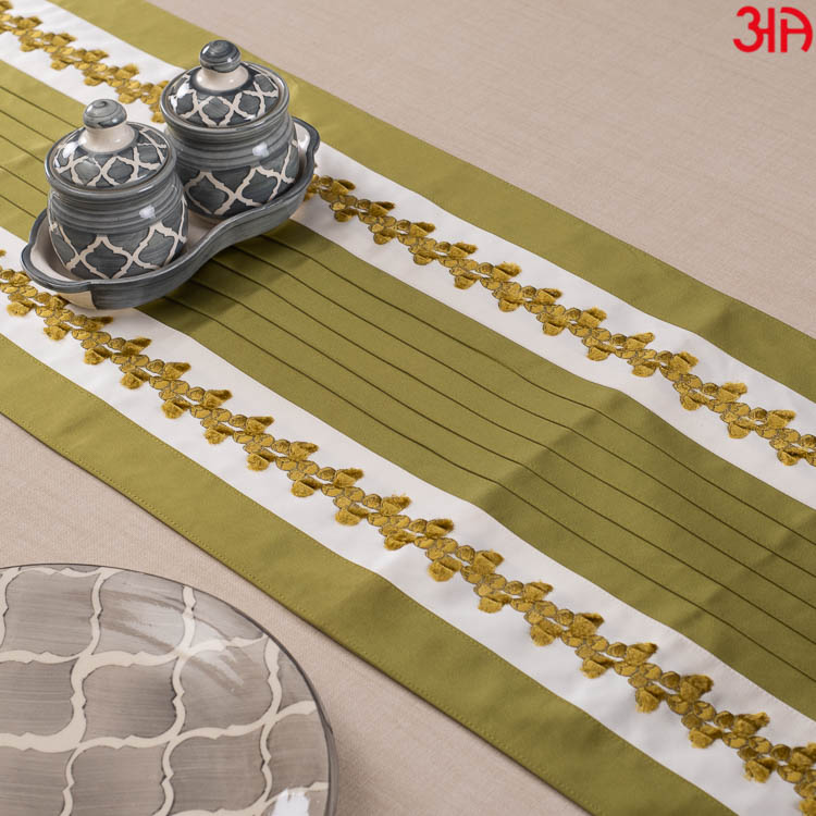 Green And White Oriental Table Runner (13x48) Inch