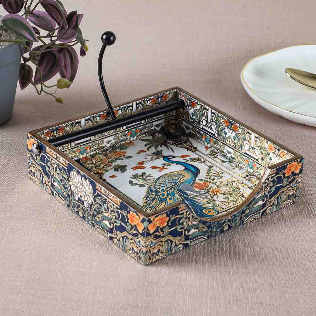 Premium Peacock Square Mdf Tissue Holder Design One 7.5 IN Square