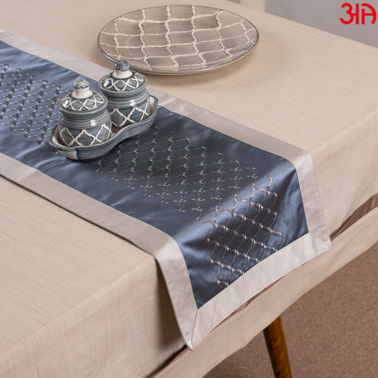 Blue And White Abstract Design Jacquard Runner Table Runner (13x48) Inch