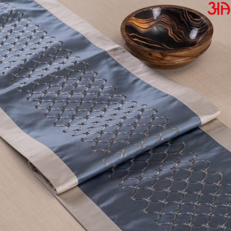 Blue And White Abstract Design Jacquard Runner Table Runner (13x48) Inch