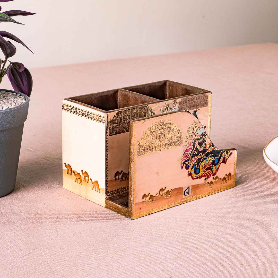 Premium Rajasthani Mdf Cutlery Npk Holder Design Eight 6X4.5X4 Inch