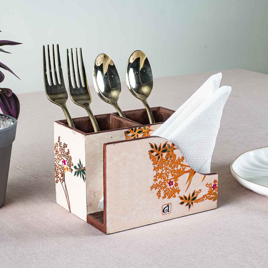 Premium Love Bird Mdf Cutlery Npk Holder Design Nine 6X4.5X4 Inch