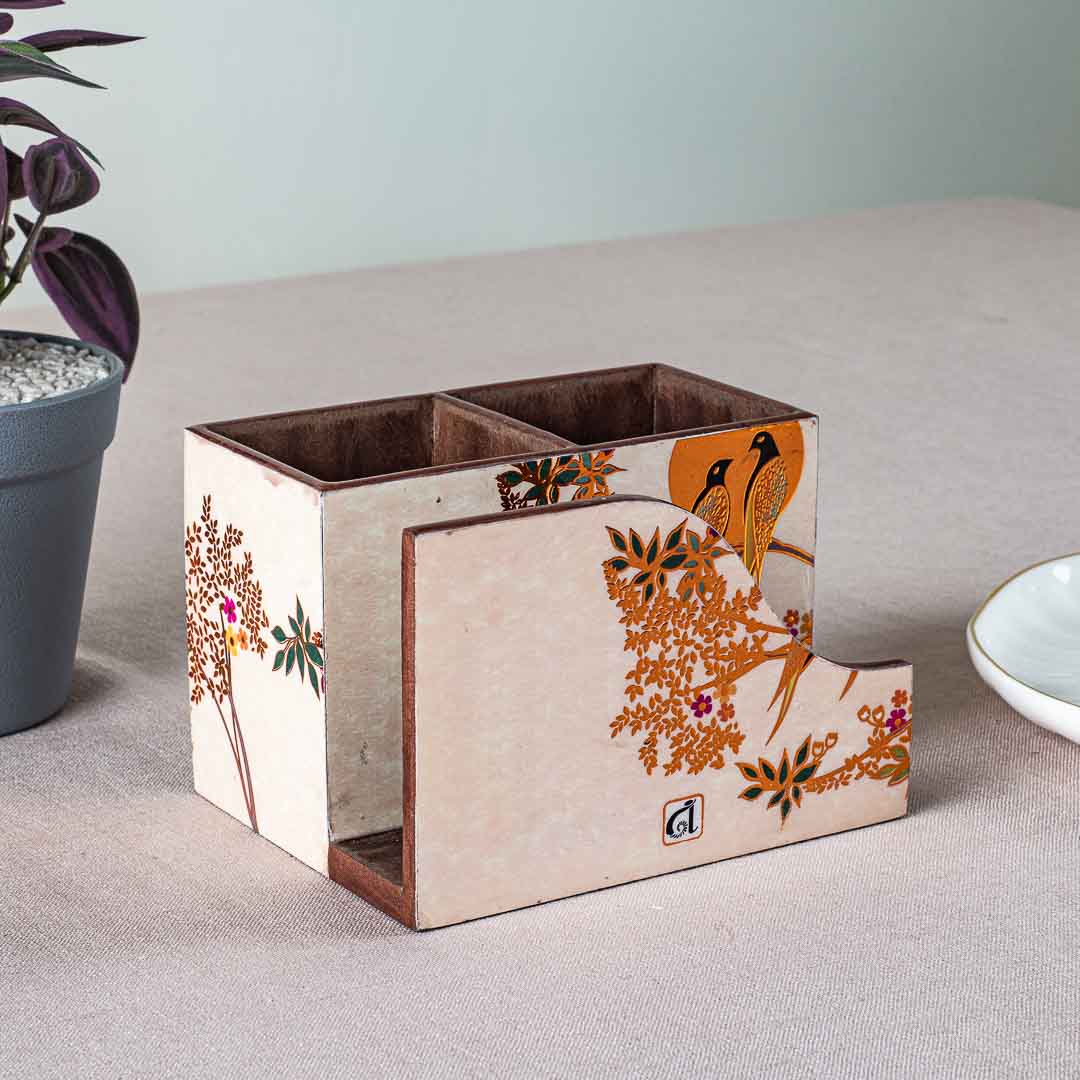 Premium Love Bird Mdf Cutlery Npk Holder Design Nine 6X4.5X4 Inch