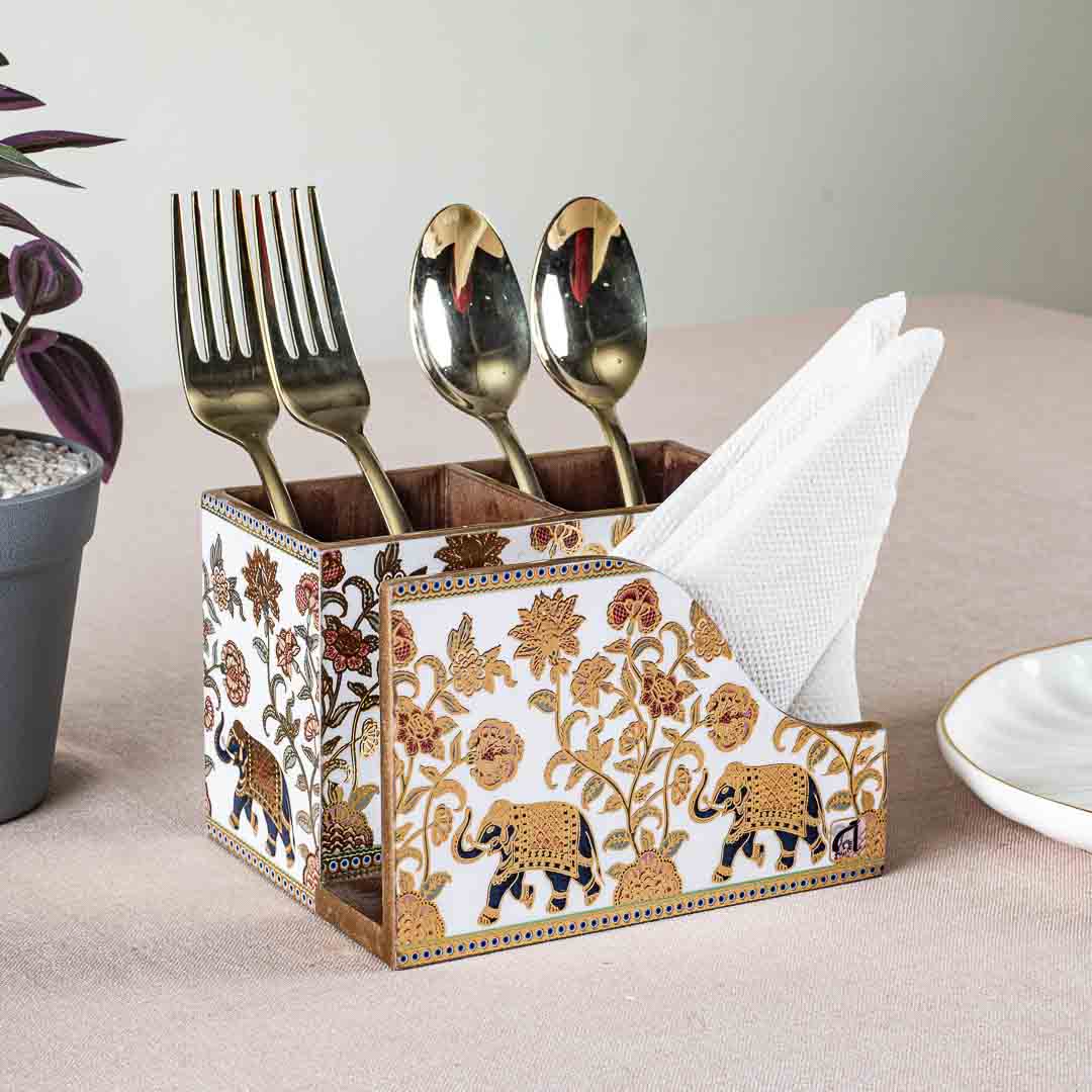 Premium Elephant Mdf Cutlery Npk Holder Design Three 6X4.5X4 Inch