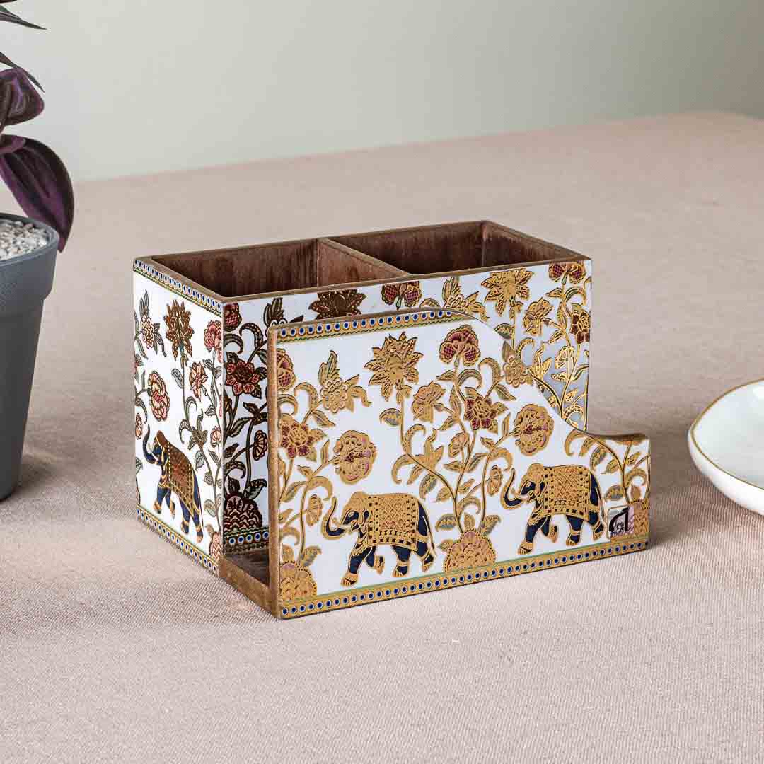 Premium Elephant Mdf Cutlery Npk Holder Design Three 6X4.5X4 Inch