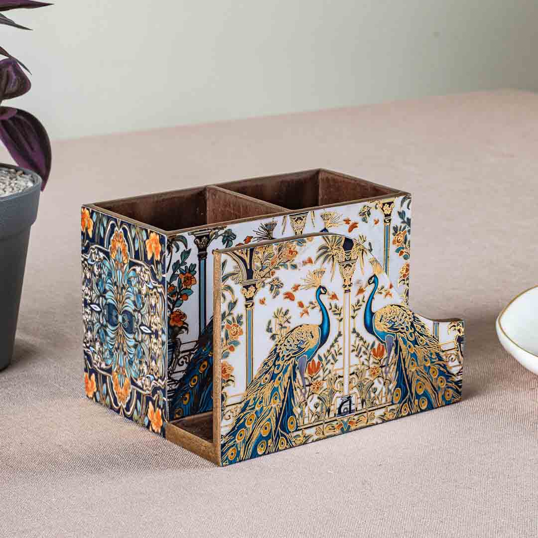 Premium Peacock Mdf Cutlery Npk Holder Design One 6X4.5X4 Inch