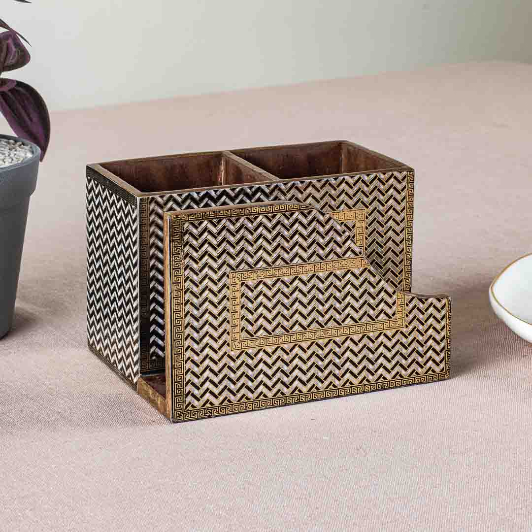 Premium Veda Weave Mdf Cutlery Npk Holder Design Ten 6X4.5X4 Inch